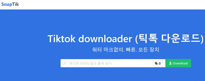 브라우저에서 틱톡 링크를 입력해 영상을 받는 화면